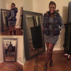 Navy and white striped dress